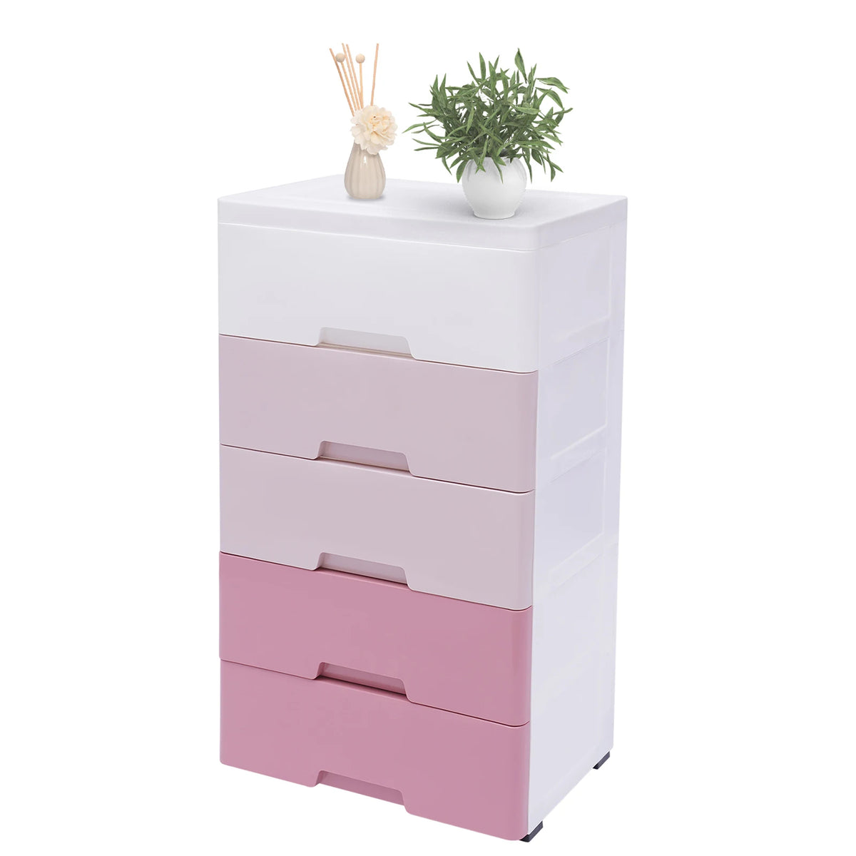 Tall 5-Drawer Pink Gradient Storage Organizer 17.1&quot; Wide Stackable Plastic Cabinet for Clothes/Toys (22lbs Capacity)