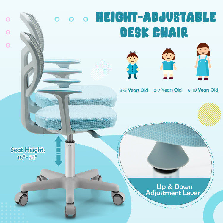 Adjustable Desk Chair with Auto Brake Casters, Blue