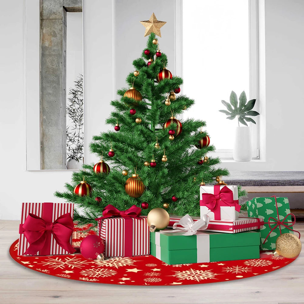 Round Christmas Tree Bottom Decor Mat (35.4") – Snowflake Pattern Printed Pad for Indoor and Outdoor Xmas Decoration