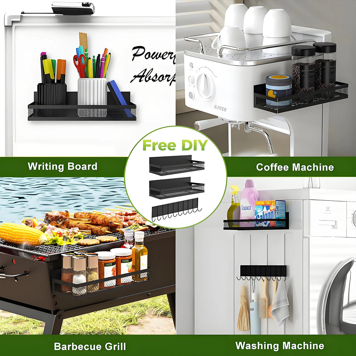 Magnetic Spice Racks 3-Pack for Refrigerator Organizer