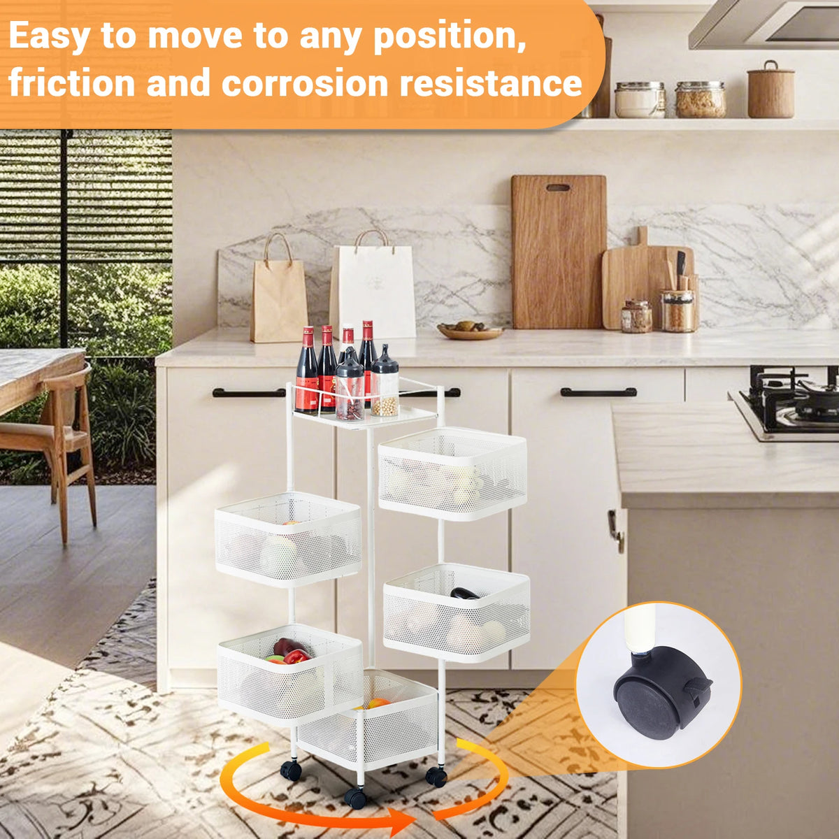 Rotating 5-Layer Iron Storage Trolley for Kitchen Living Room
