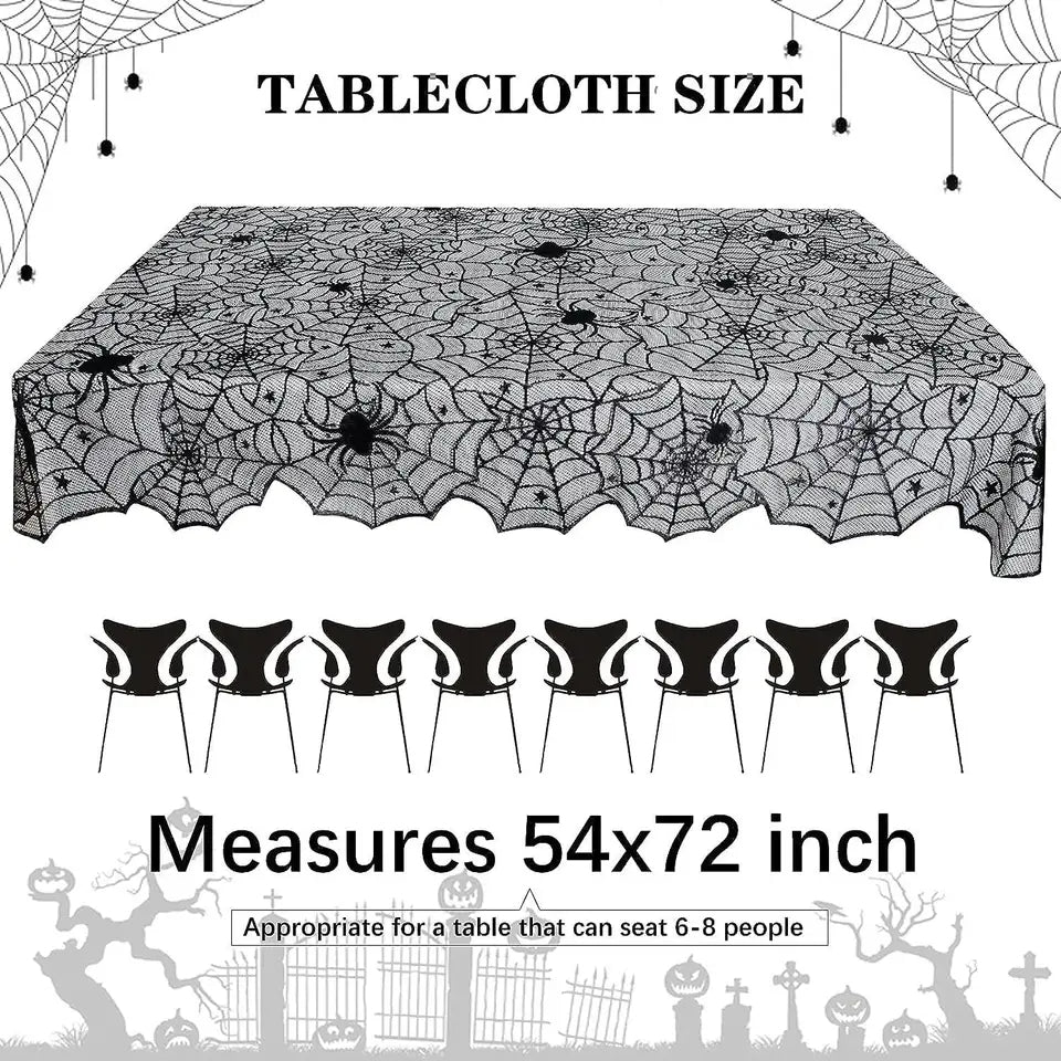 Halloween Black Lace Spiderweb Tablecloth