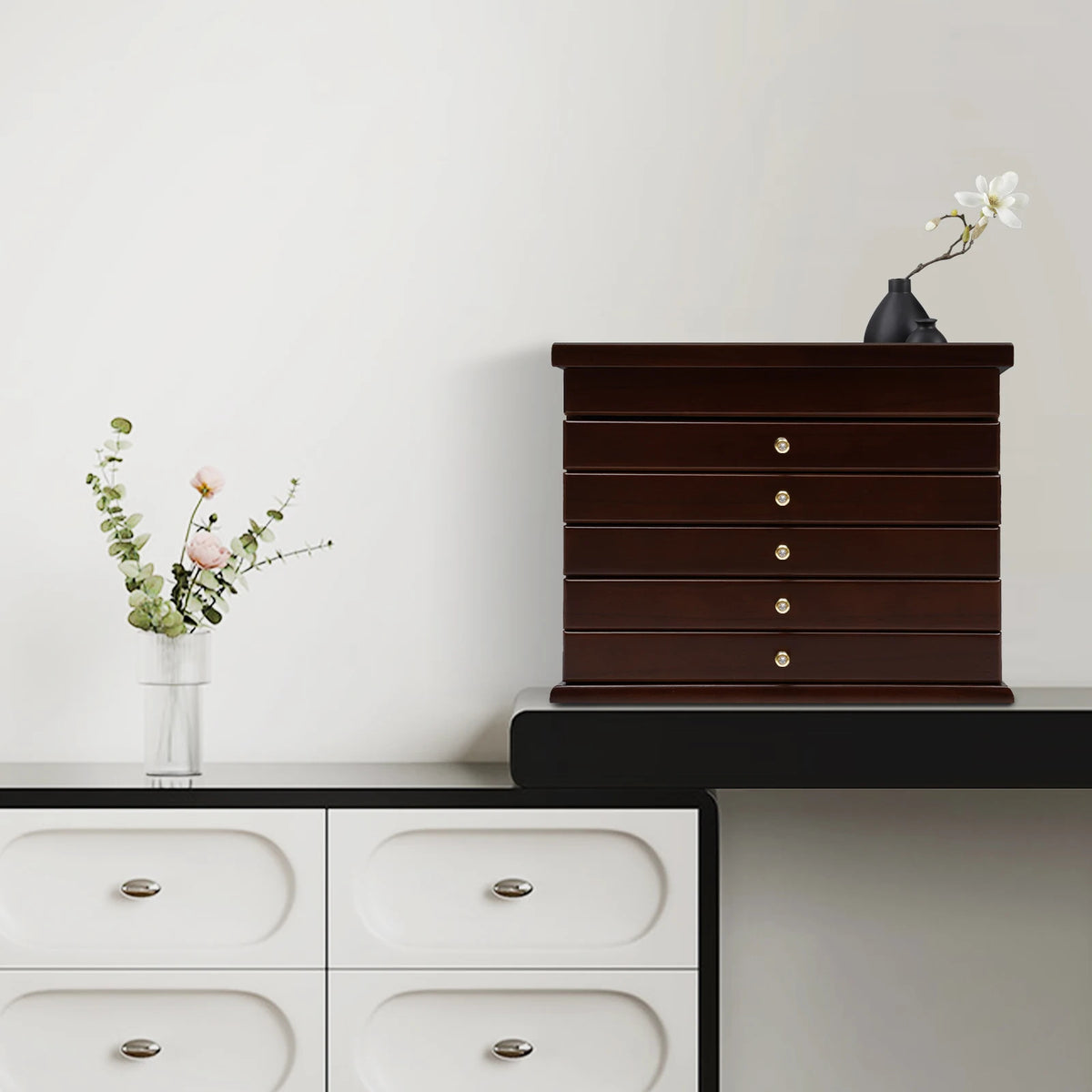 6-Tier Large Wooden Jewelry Box Organizer – Multi-Functional Drawer-Type Storage Case