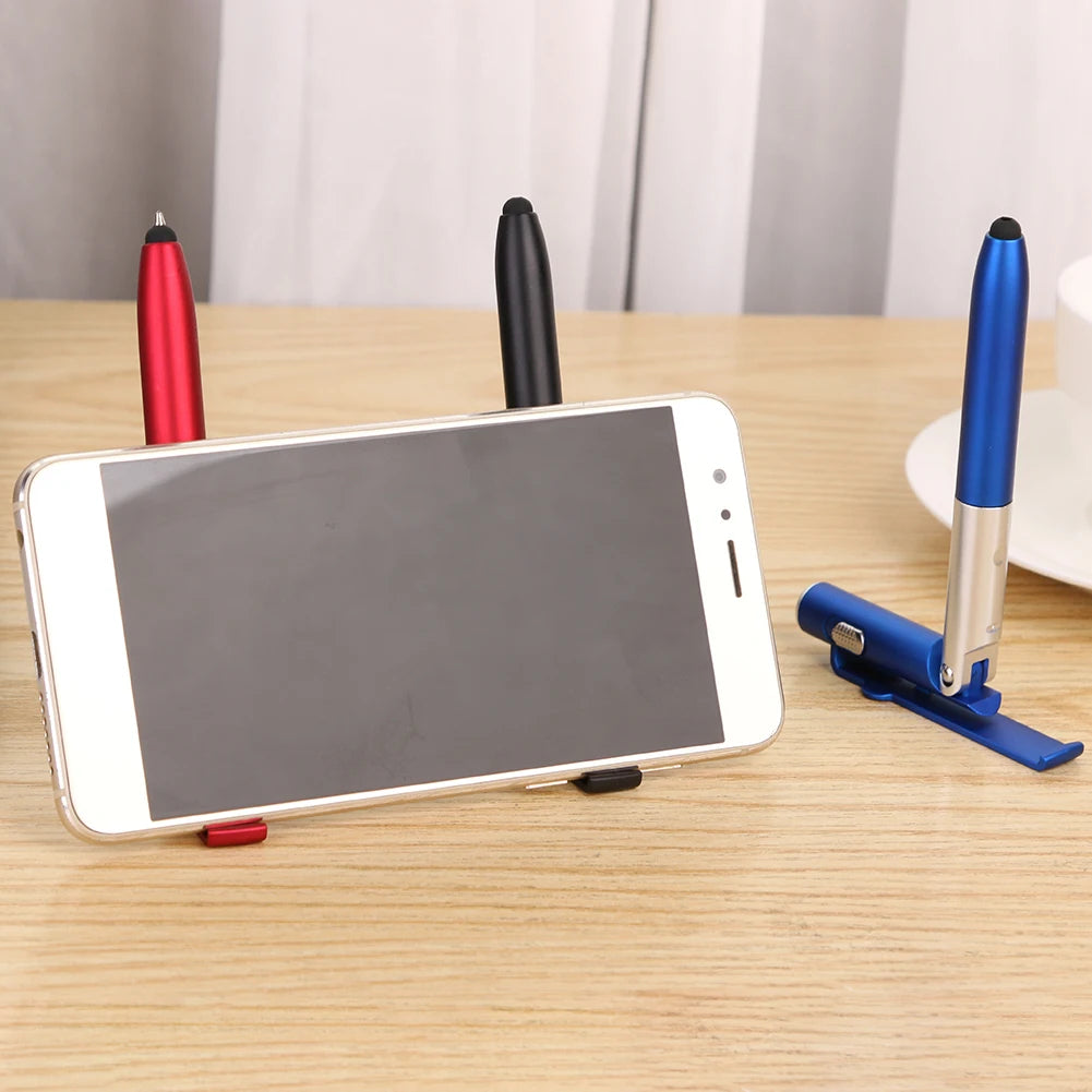 4-in-1 Multifunctional Pen with Phone Stand LED Light (Black)