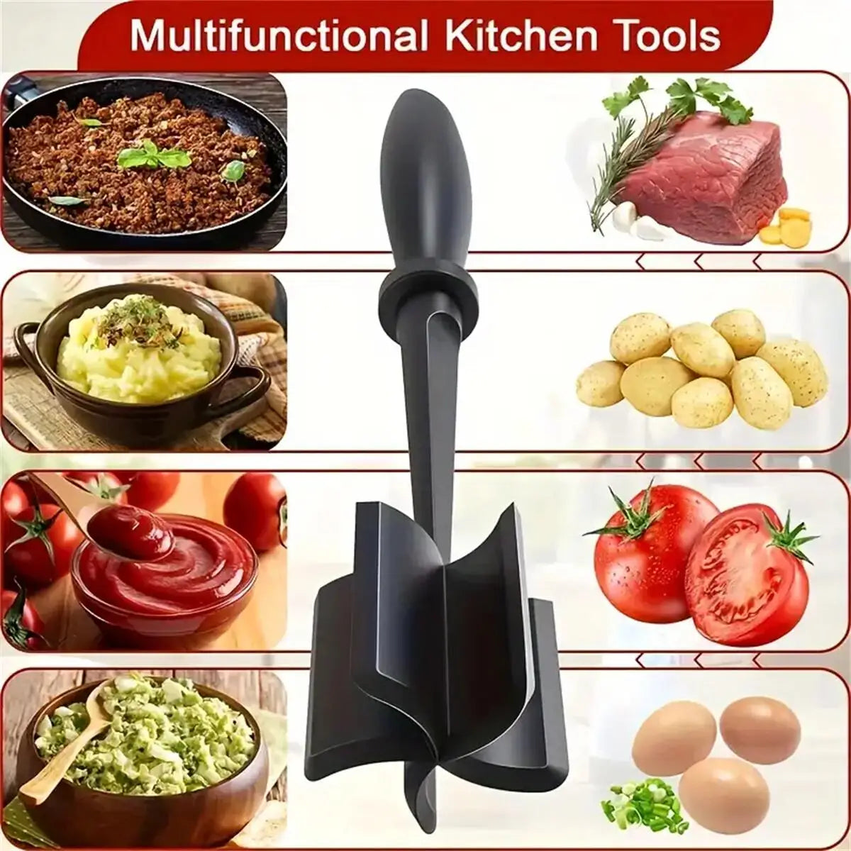 Heat-Resistant Meat Chopper and Ground Beef Smasher – Multifunctional Hamburger Meat Masher for Kitchen Cooking