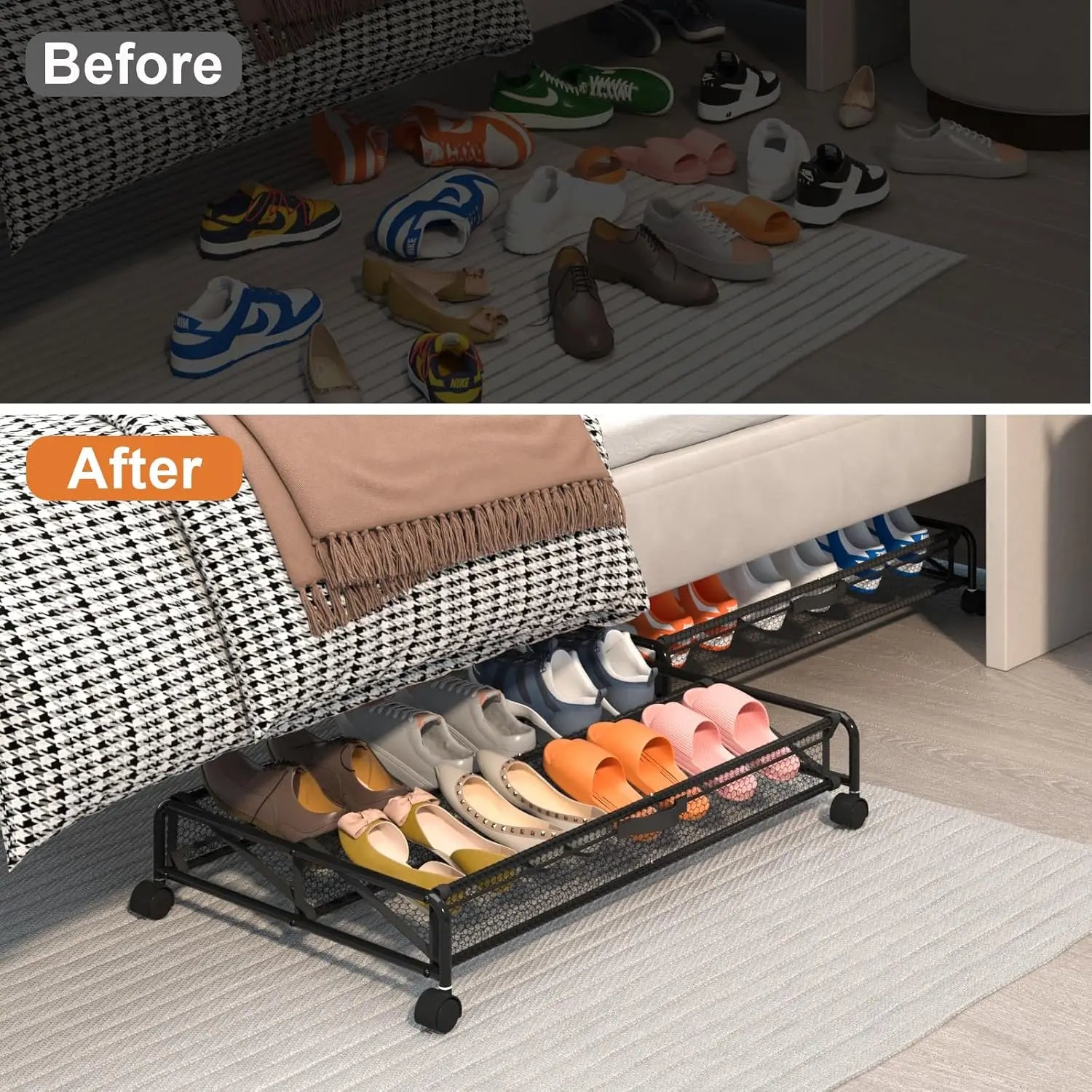 Under Bed Shoe Organizer with Wheels (2-Pack)