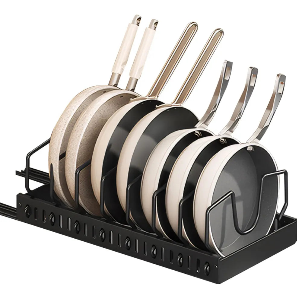 Sliding Kitchen Pots and Pans Organizer with 8 Adjustable Dividers