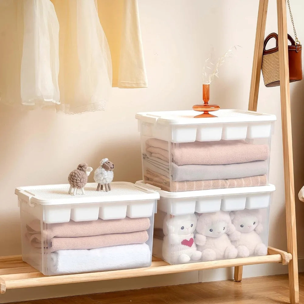 Stackable Toy Organizer 32QT with Building Baseplate Lid Tool Box Tray, 4-Pack