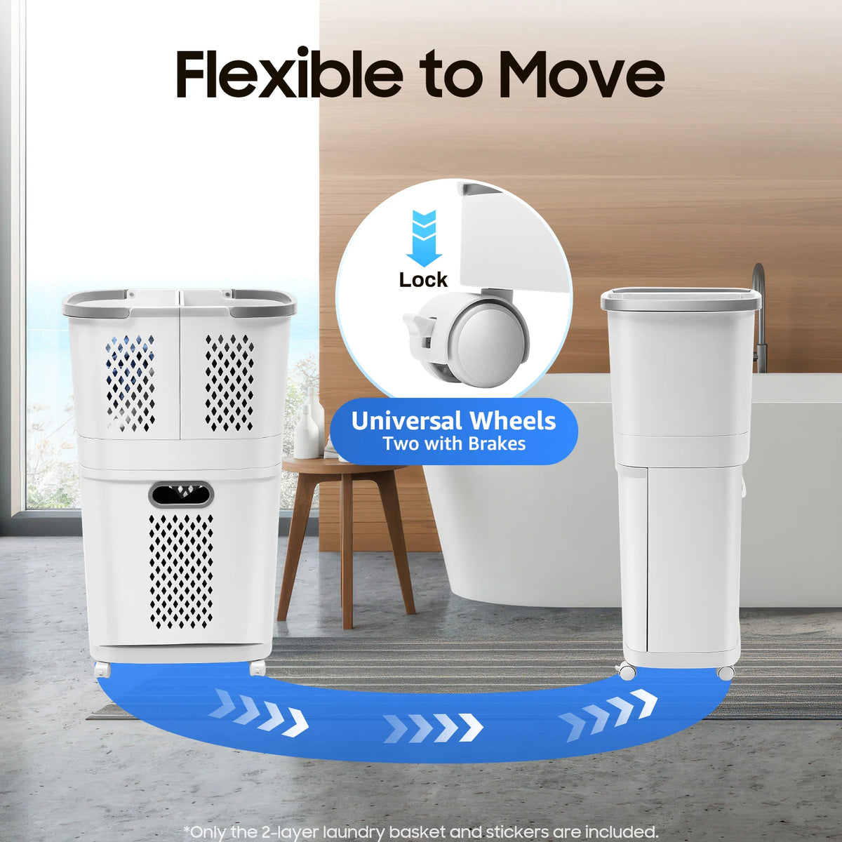 Movable Rolling Laundry Hamper 2-Tier with Wheels