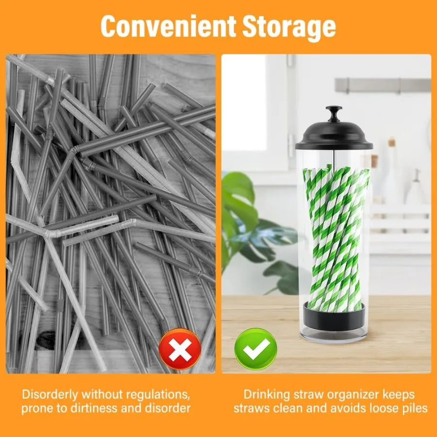 Covered Drinking Straw Organizer Container with Lid for Kitchen