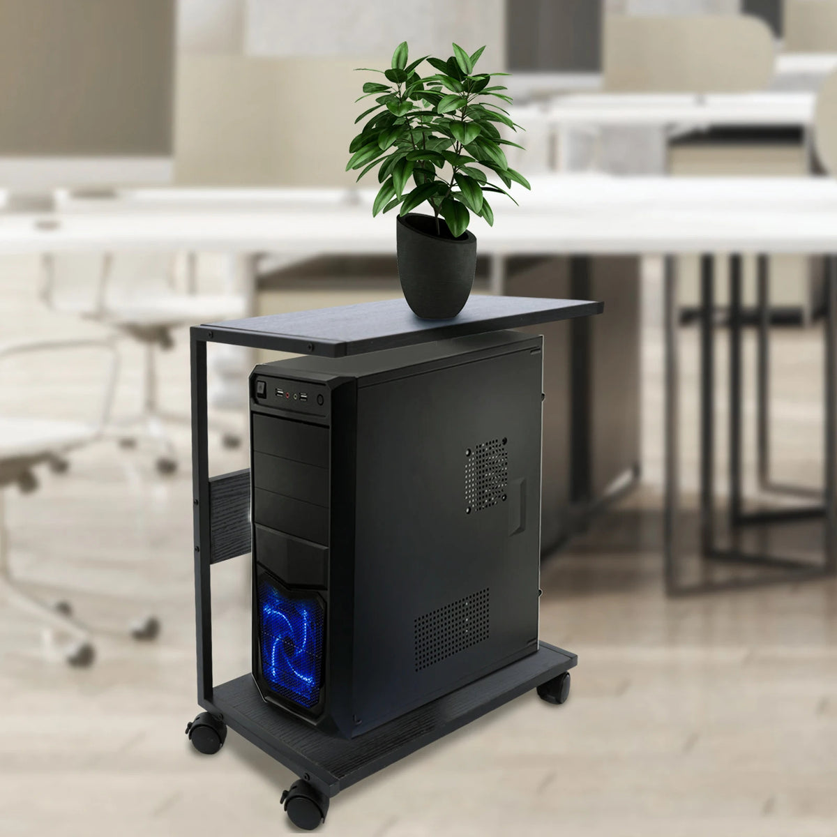 Under Desk PC CPU Holder with Lockable Wheels for Most Desktops