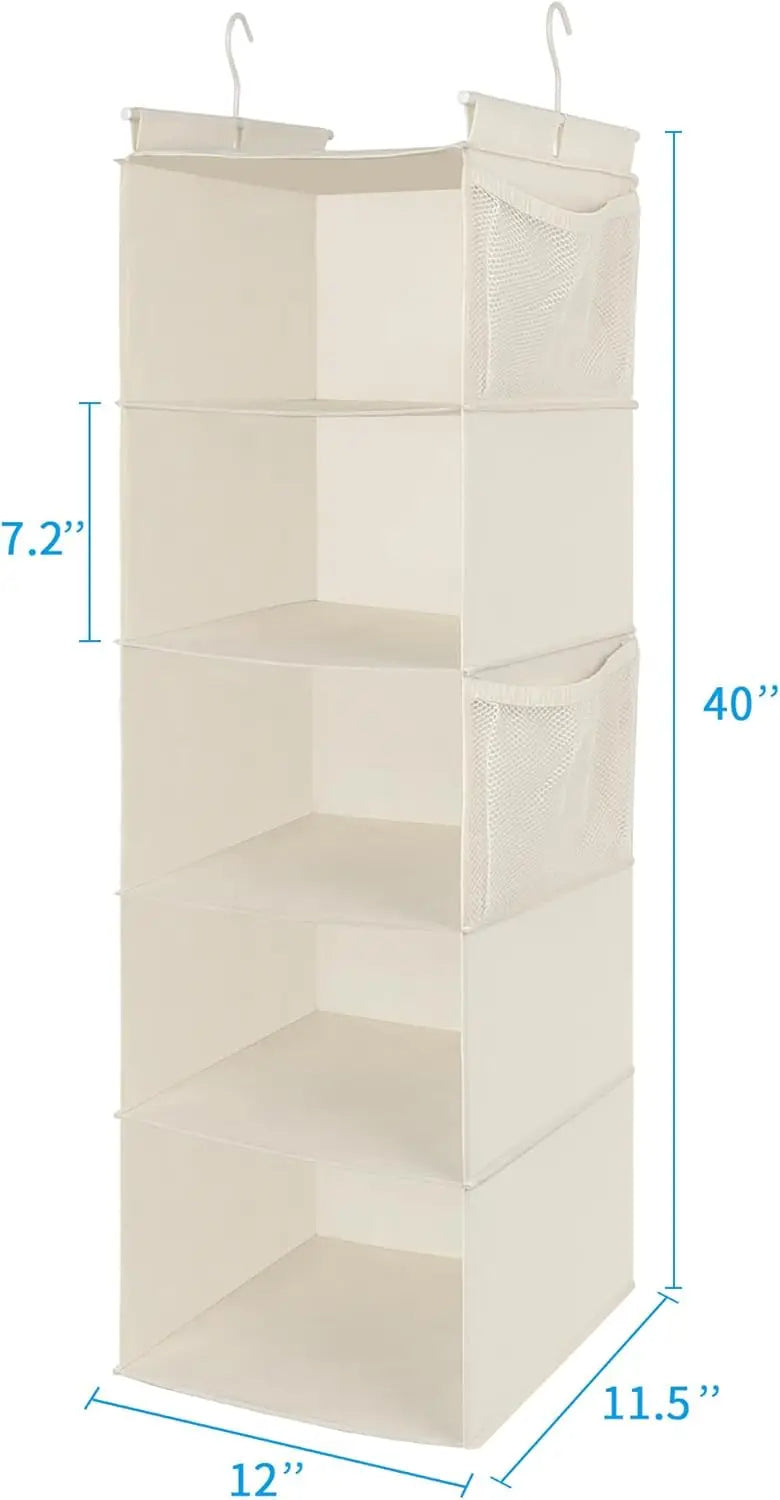 5-Pockets Hanging Closet Organizer Foldable Space Saver with Pockets (Beige)