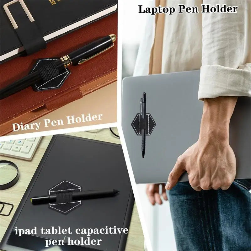 Portable Leather Pencil Holder Organizer Self-adhesive Pen Clips, 2 Pack (Random Color)