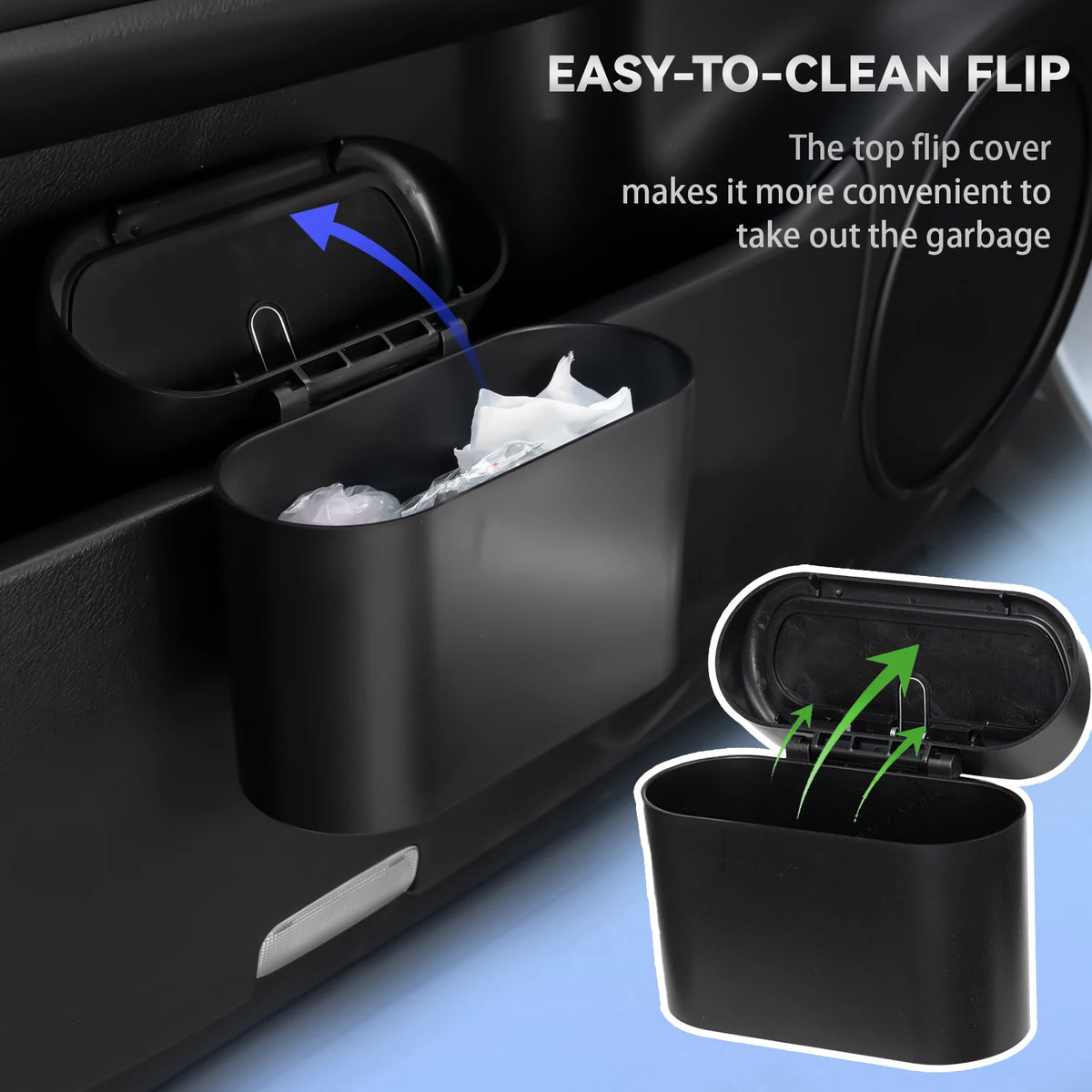 Mini Car Trash Can with Flip Lid Waterproof Hanging Garbage Bin