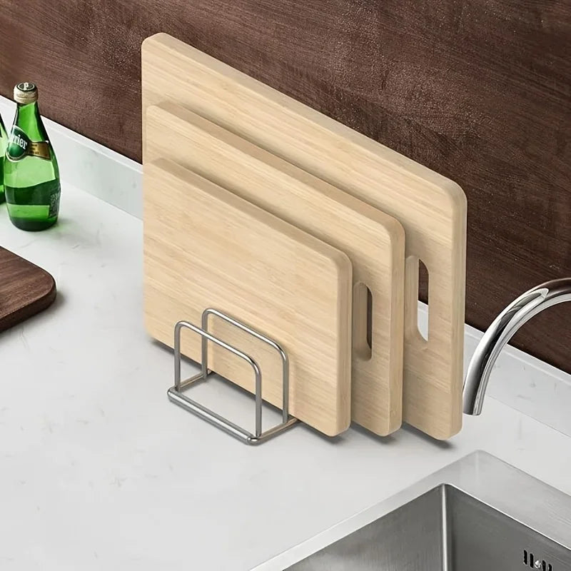 Stainless Steel Pot Lid Organizer &amp; Cutting Board Rack, Heavy-Duty Countertop Kitchen Storage Organizer, Space-Saving Lid Holder &amp; Cutting Board Stand