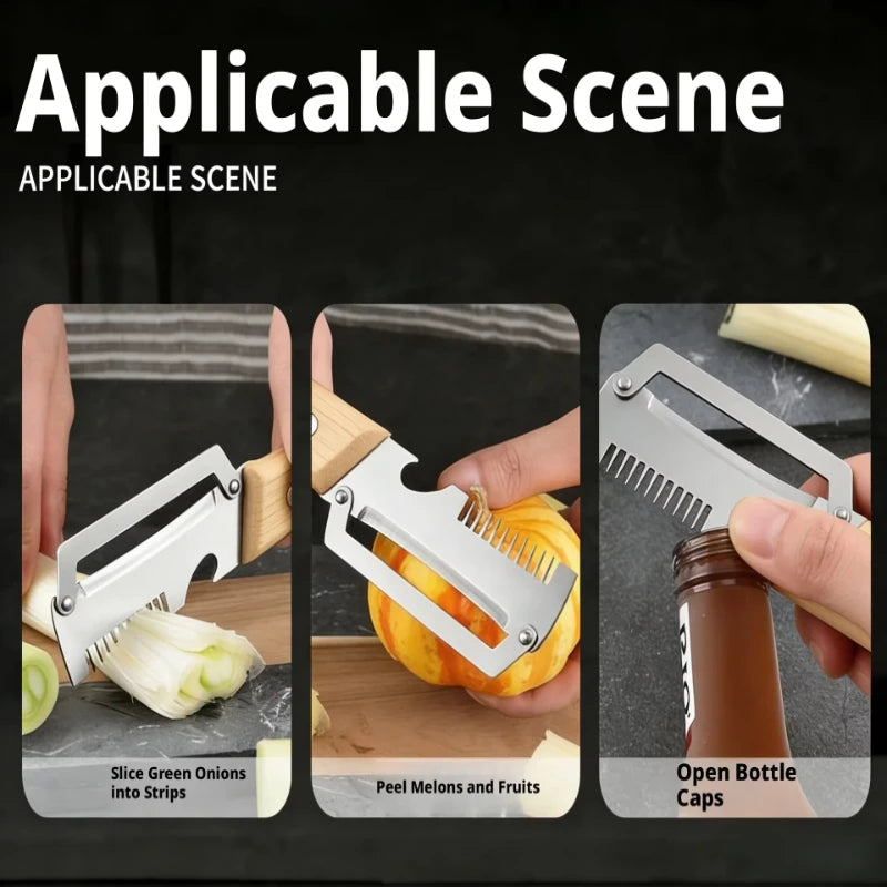 2-in-1 Stainless Steel Fruit and Vegetable Peeler with Ergonomic Wooden Handle, Paring Knife for Potatoes, Fruits, and Kitchen Food Preparation