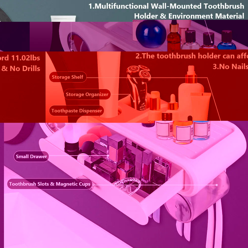 Toothbrush Holder Wall Mount Space-Saving with Dispenser &amp; Cups