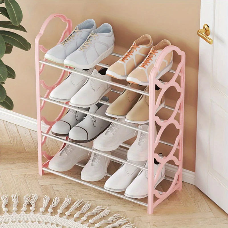 4-Tier Stainless Steel Shoe Rack Organizer Closet Shelf for Entryway Storage (Black)