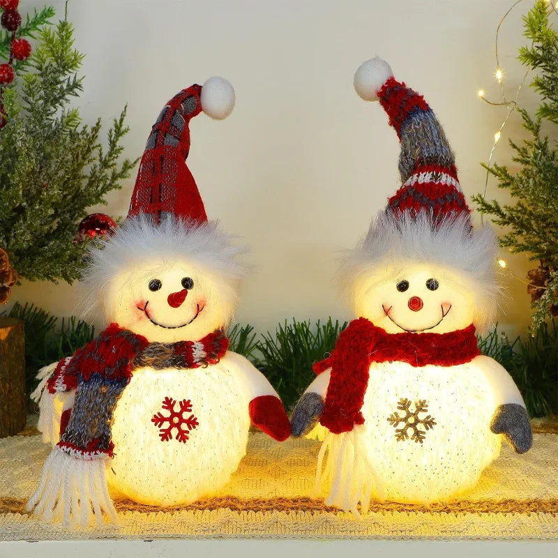 Set of 2 Light Up Snowman Figurines (10&quot;) – Battery Operated Plush Christmas Tabletop Decorations and Gifts