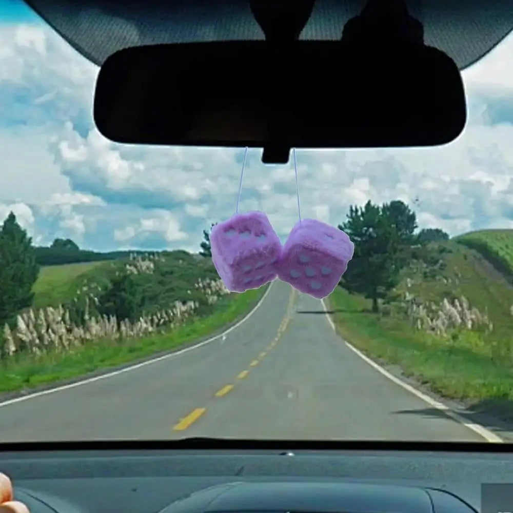 Soft Plush Dice Car Mirror Dangler with Lucky Heart Design Car Acessories (White)