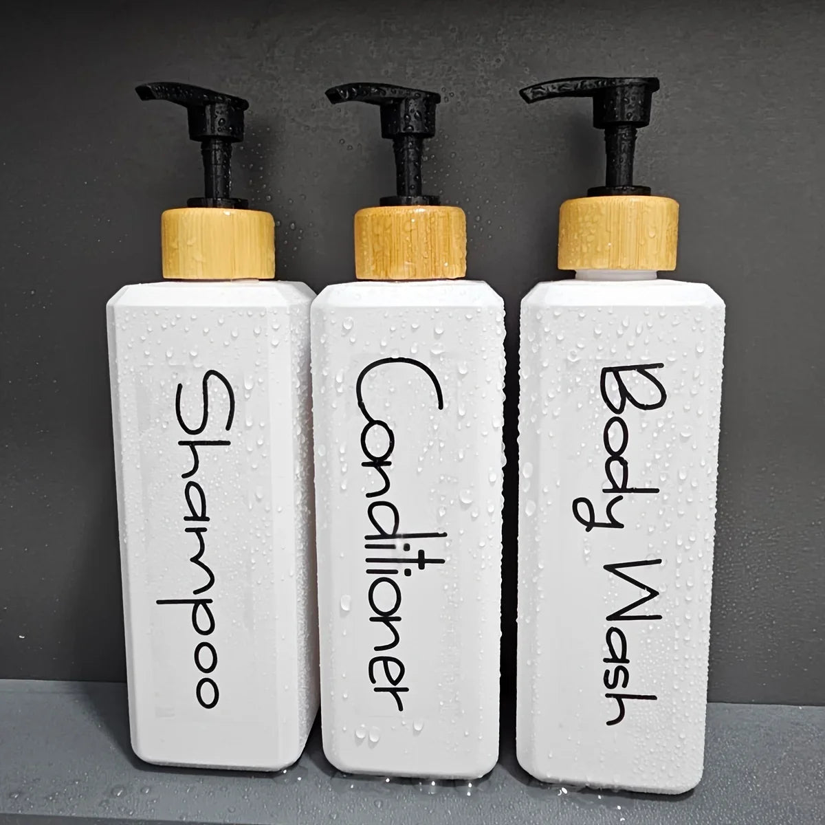 Bathroom Organization Set of 3 Refillable Pump Press Bottles (Black)