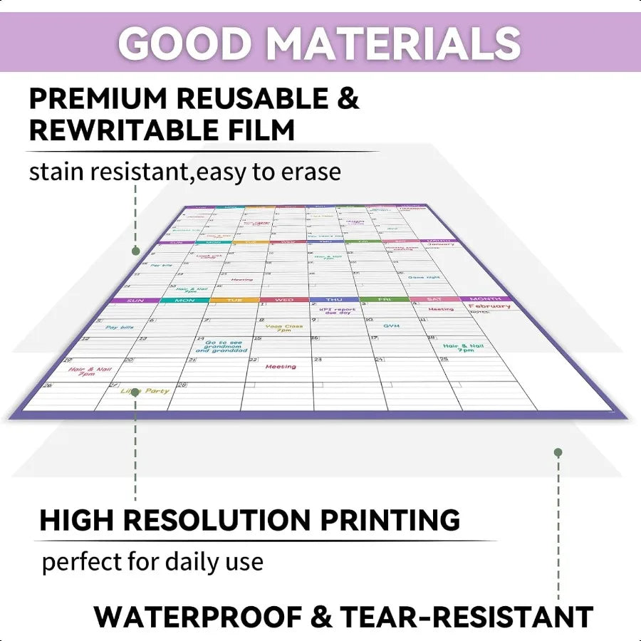 Dry Erase 3-Month Wall Planner 28" x 40" Reusable Laminated Whiteboard Calendar