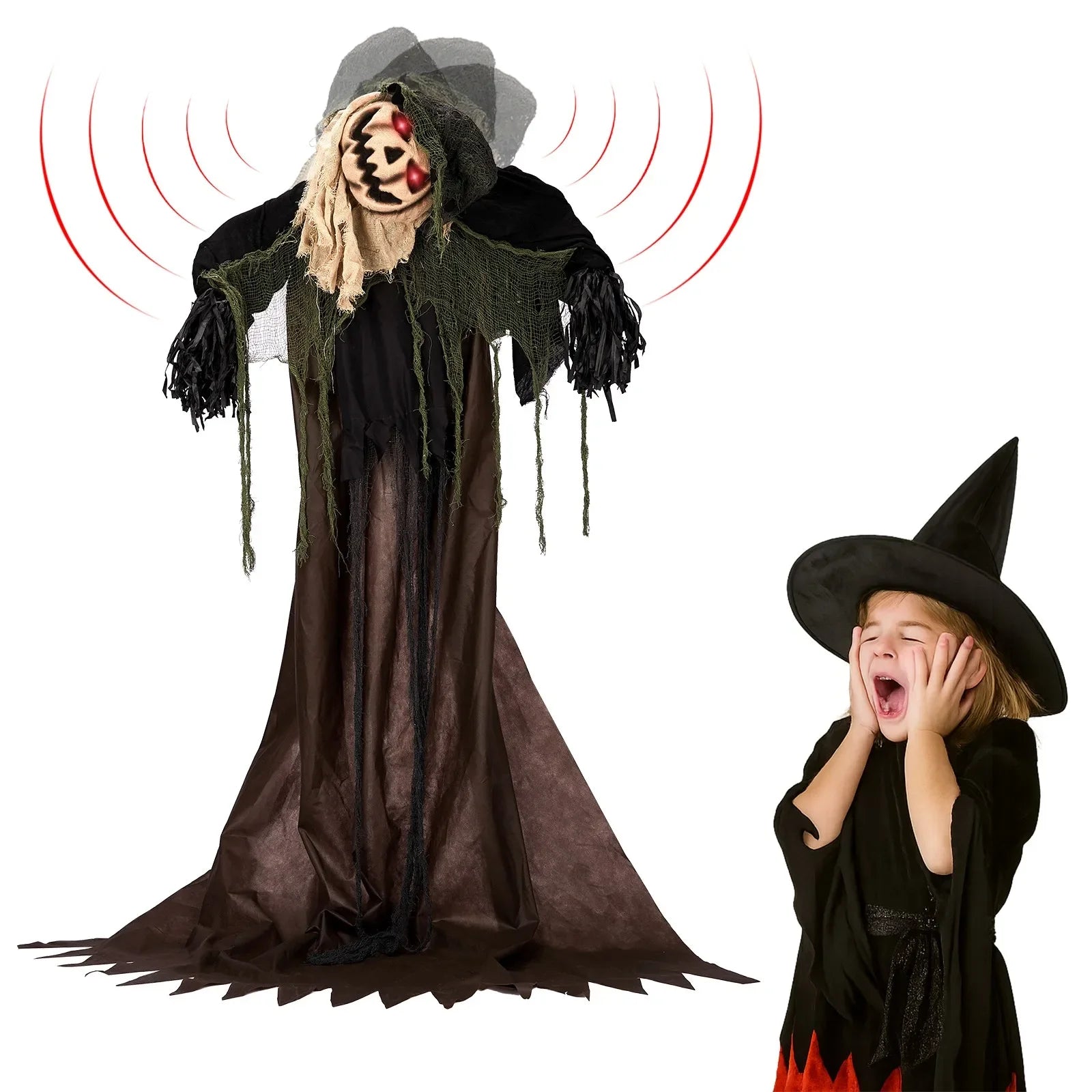 Animatronic Halloween Wizard Pumpkin with Sound 5.7FT