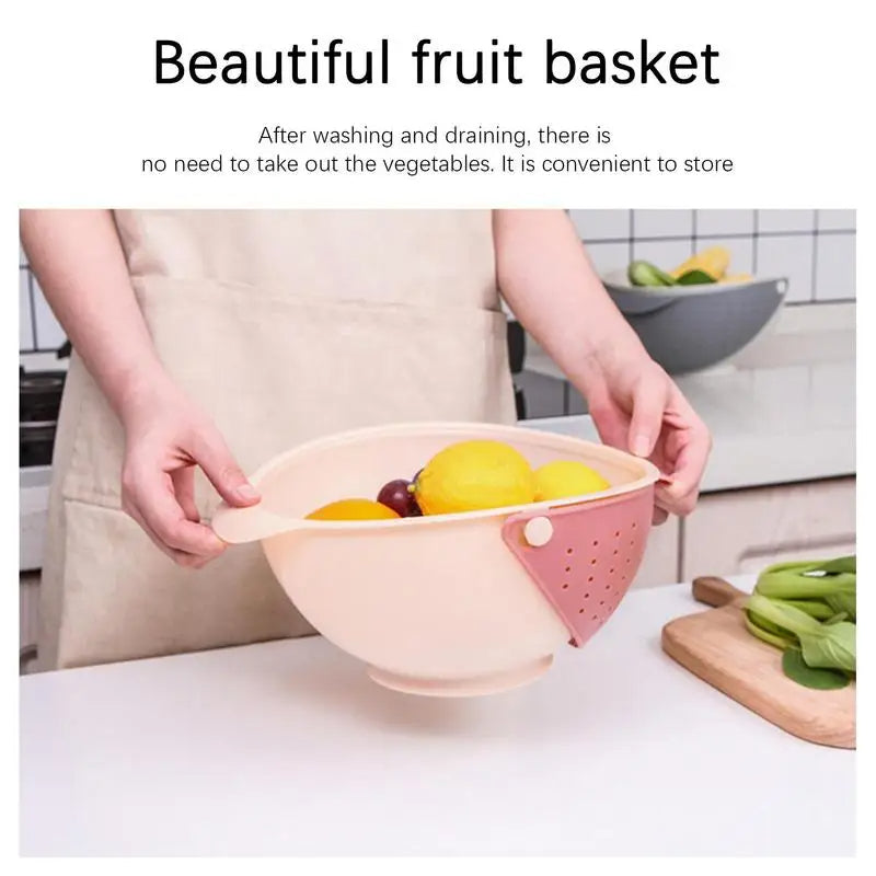 Vegetable Strainer Colander Bowl Kitchen Drain Basket (Pink)