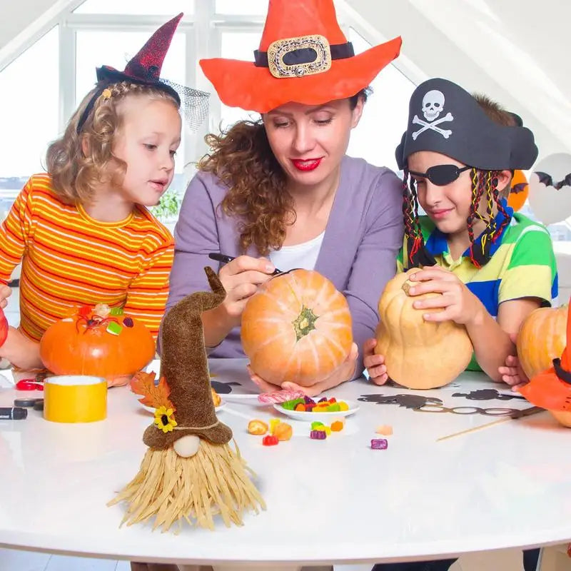 Fall Thanksgiving Gnome Decor Cute Desktop Ornament Tiered Tray Accessory (Brown Hat)