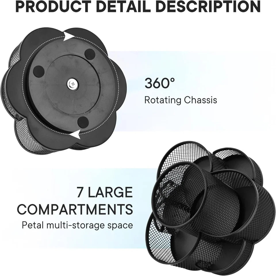Mesh Rotating Desk Organizer 7 Compartments for Office Supplies