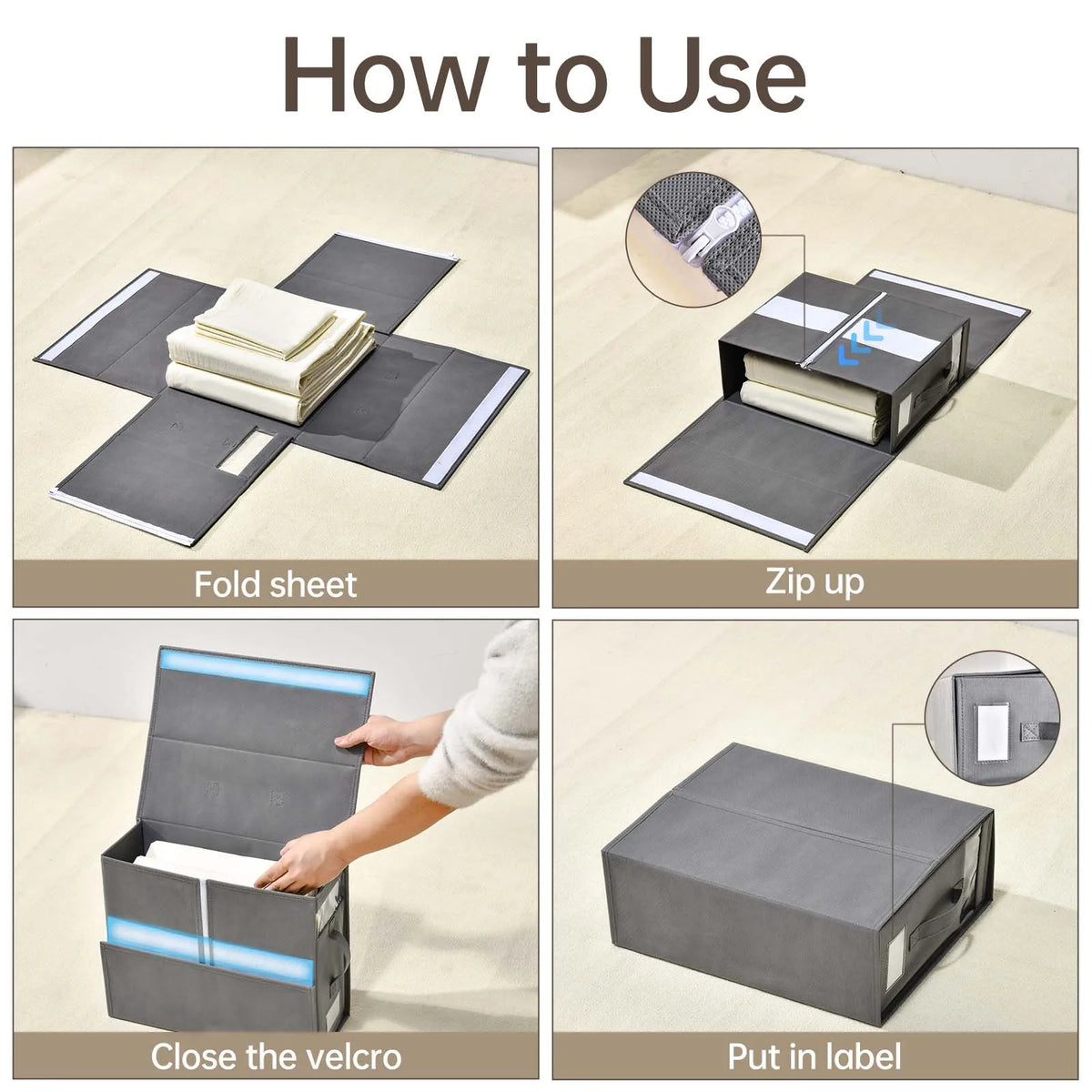 Bedsheet Storage Box Foldable Linen Closet Organizer with Label