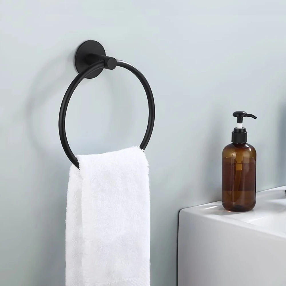 Towel Ring Adhesive Stainless Steel Hand Towel Holder (Black)