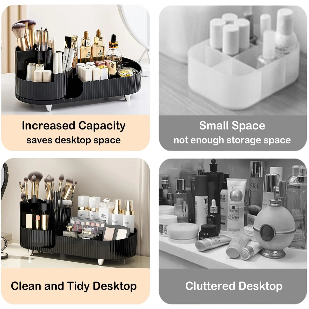 Cosmetic Carousel Rotating Makeup &amp; Skincare Organizer (Black)