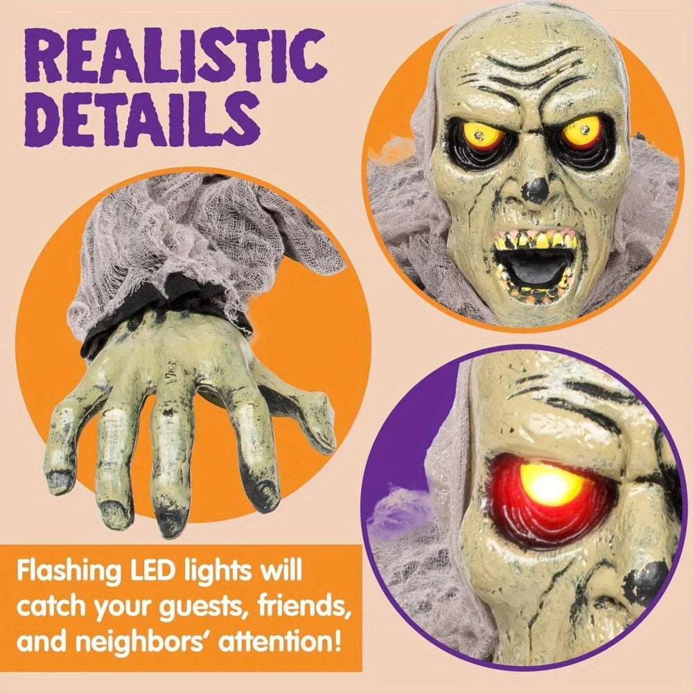 Halloween Groundbreaker Zombie Decoration with Sound and Flashing Eyes – Indoor &amp; Outdoor Yard Prop