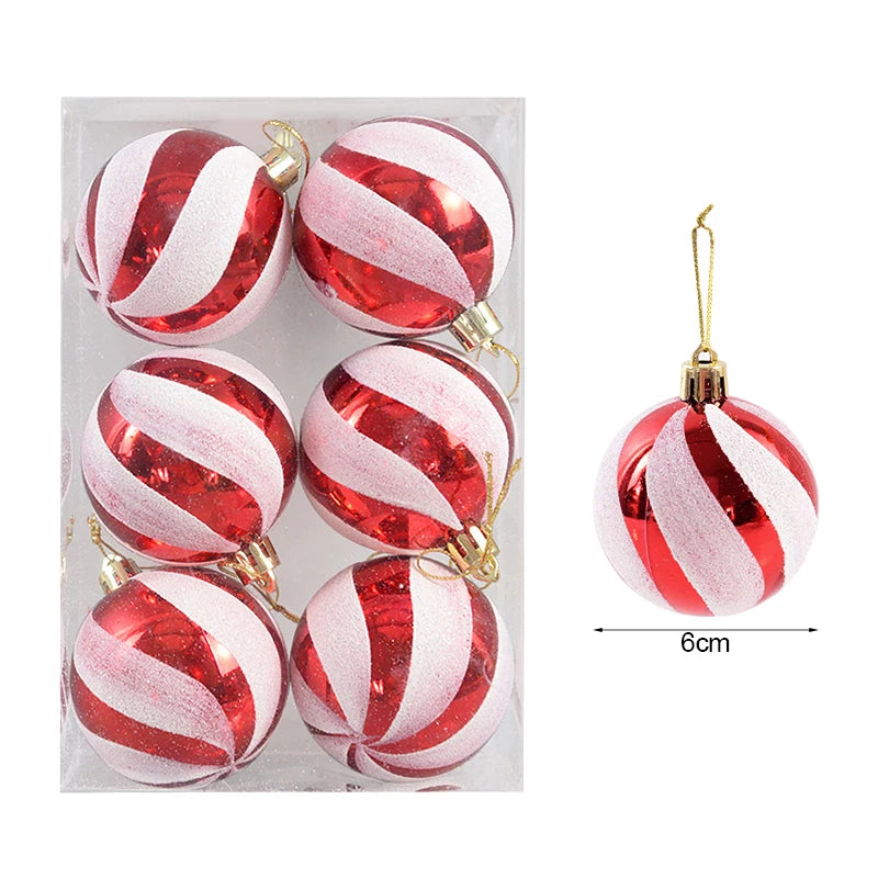 Christmas Ball Hanging Pendant Ornaments 6PCS for Christmas Decorations (White Red Stripes)