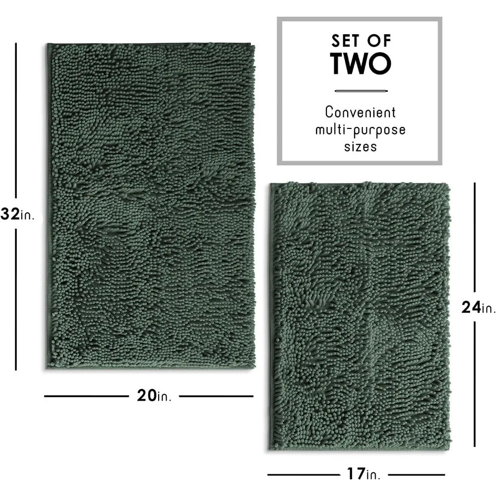 Chenille Bathroom Rugs Set 2-Piece (Hunter Green)