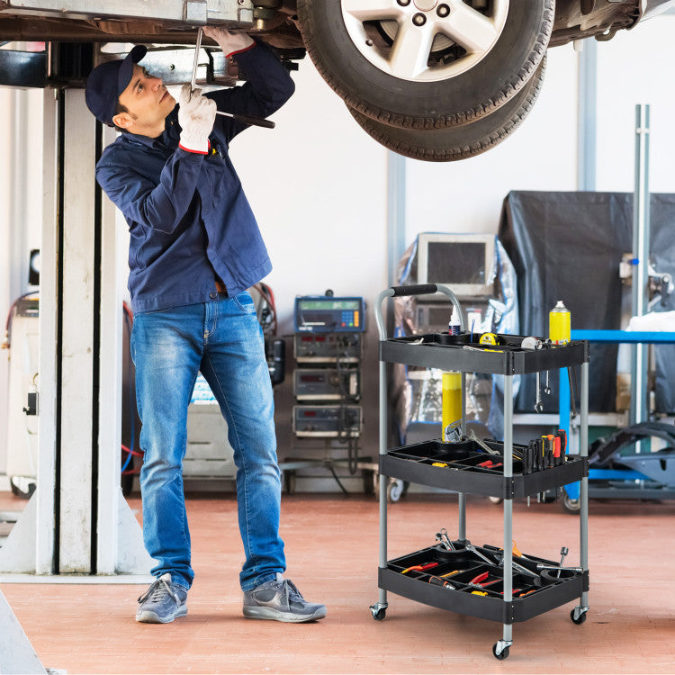 3 Layer Detailing Tool Utility Cart Mobile Rolling Organizer (Black)
