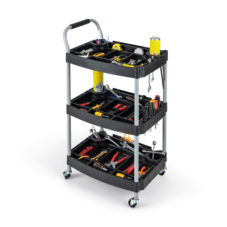 3 Layer Detailing Tool Utility Cart Mobile Rolling Organizer (Black)
