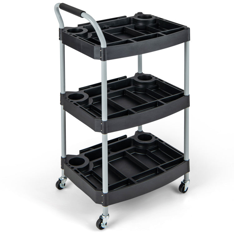 3 Layer Detailing Tool Utility Cart Mobile Rolling Organizer (Black)