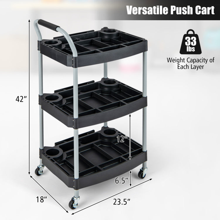 3 Layer Detailing Tool Utility Cart Mobile Rolling Organizer (Black)