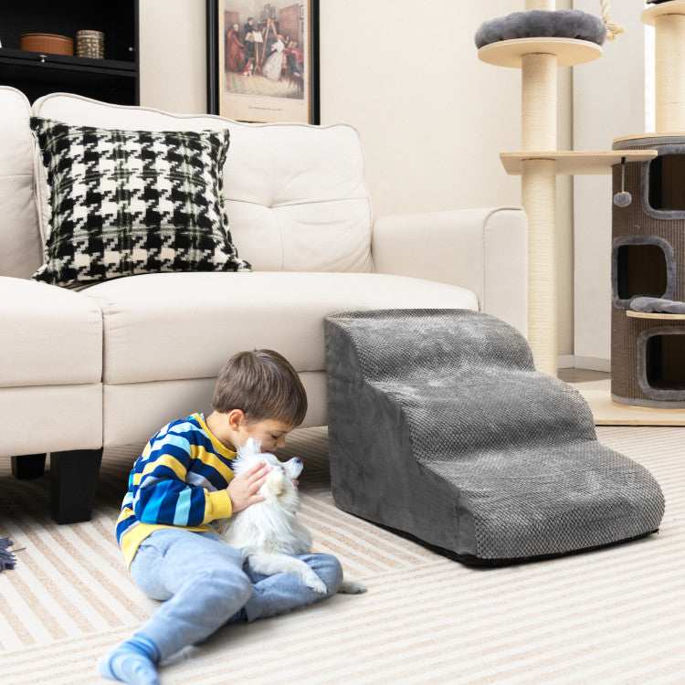 3-Tier Non-Slip Dog Steps High-Density Sponge &amp; Silicone Paw Prints (Gray)