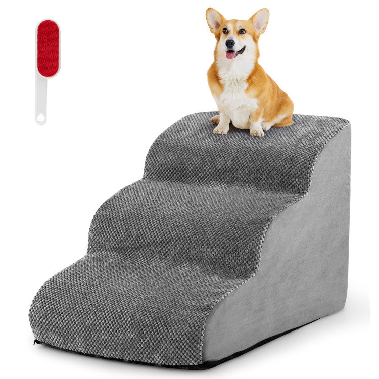 3-Tier Non-Slip Dog Steps High-Density Sponge & Silicone Paw Prints (Gray)