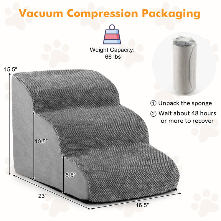 3-Tier Non-Slip Dog Steps High-Density Sponge & Silicone Paw Prints (Gray)
