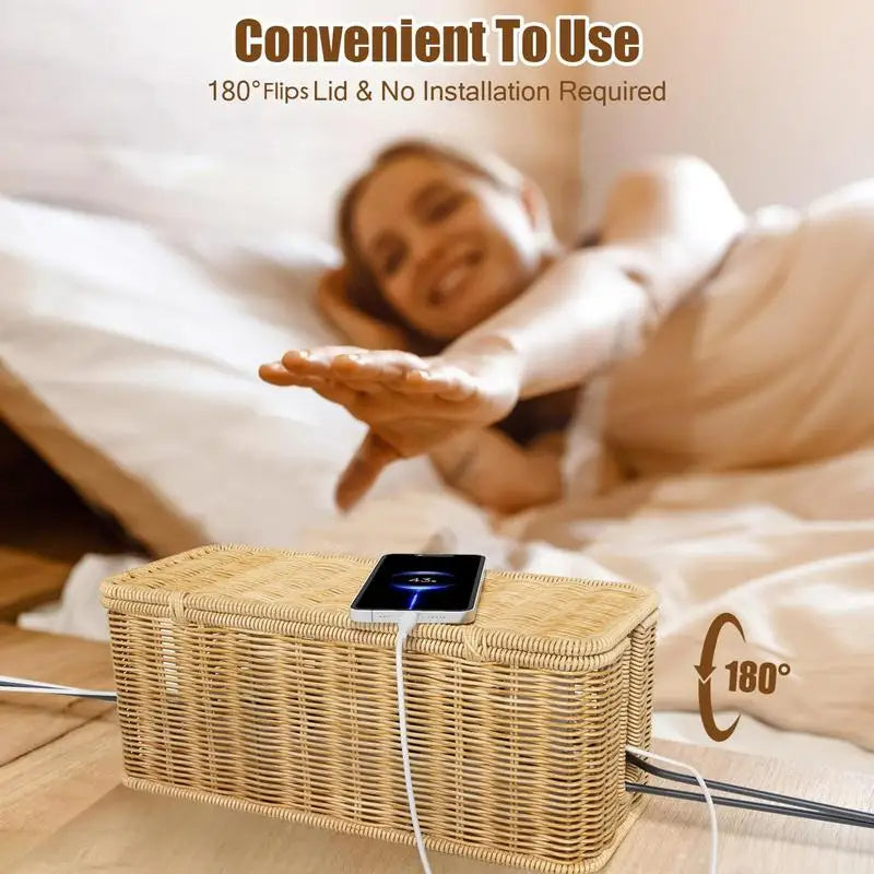 Handmade Rattan Cable Management Box