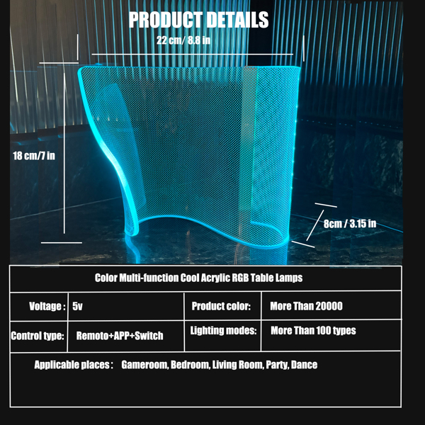 Modern Curved RGB Table Lamp Lighting for Gaming Bedroom