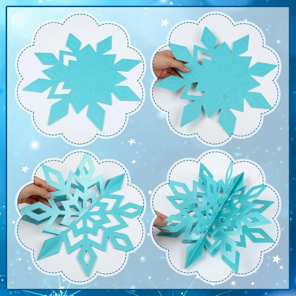 Winter Party Decorations: 8 Count 12&quot; Glittery 3D Paper Snowflake Ornaments – Large Hanging Snowflake Garland