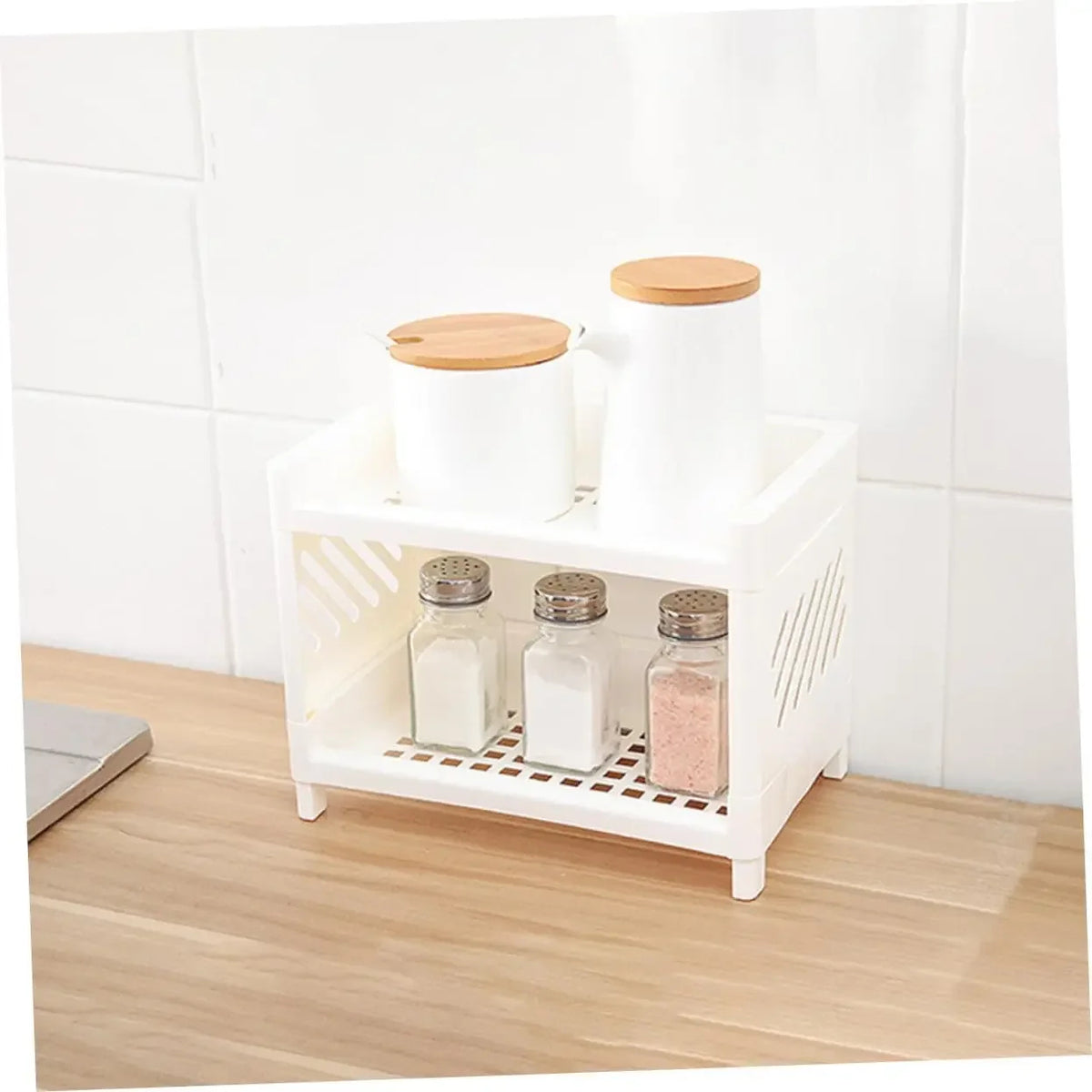 Multifunctional 2-Tier Plastic Shelf Organizer Desktop Storage for Cosmetics, Stationery, and Kitchen Sundries