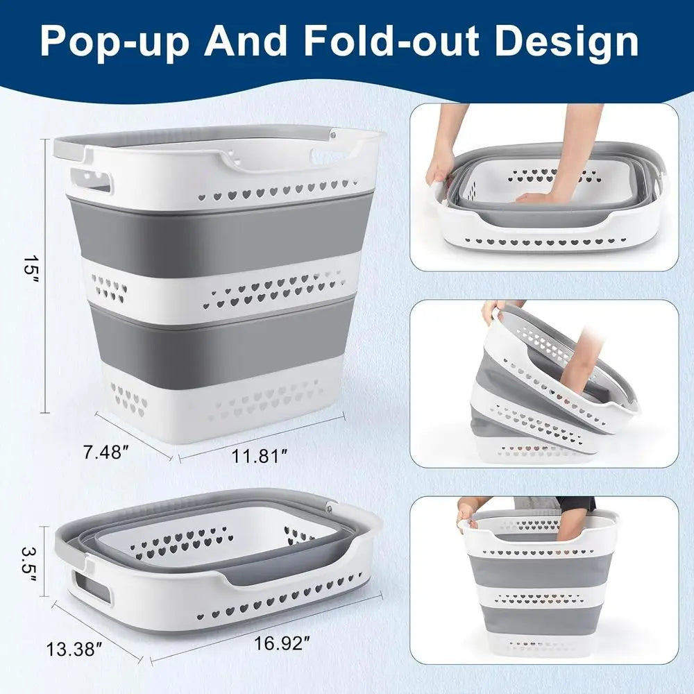 Foldable Laundry Basket, Portable Plastic Clothes Hamper with Handles
