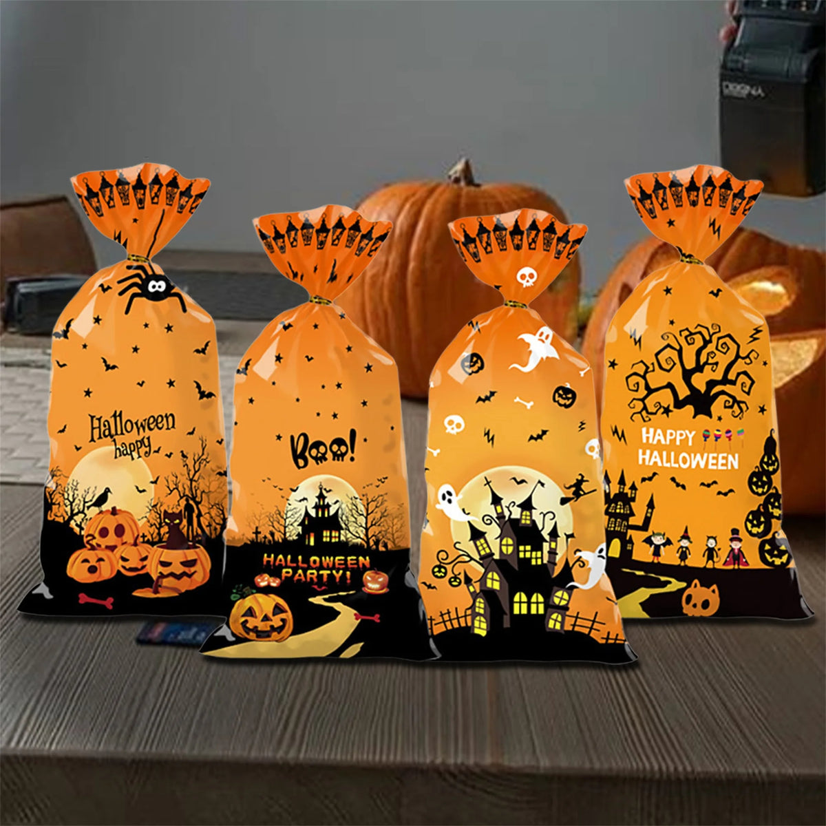 Halloween Pumpkin Ghost Candy Bags (4-Pack)
