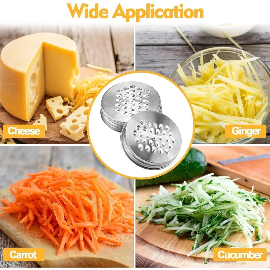 Stainless Steel Reusable Shaker Lid 2 Pcs Mason Jar Grater Lid: Multi-Purpose Cheese Grater